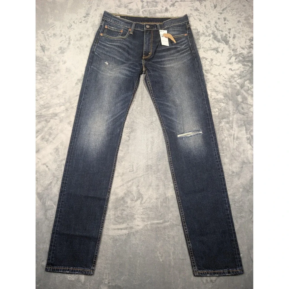 Levis 502 Jeans Mens 32x36 Blue Regular Tapered Leg Stretch Denim Distressed